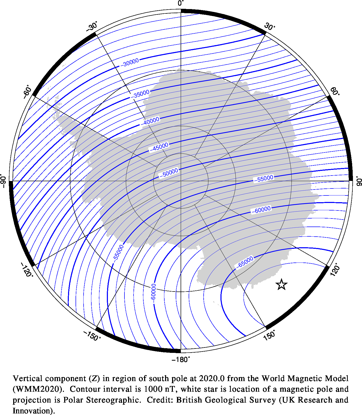 Magnetic chart showing Vertical Intensity