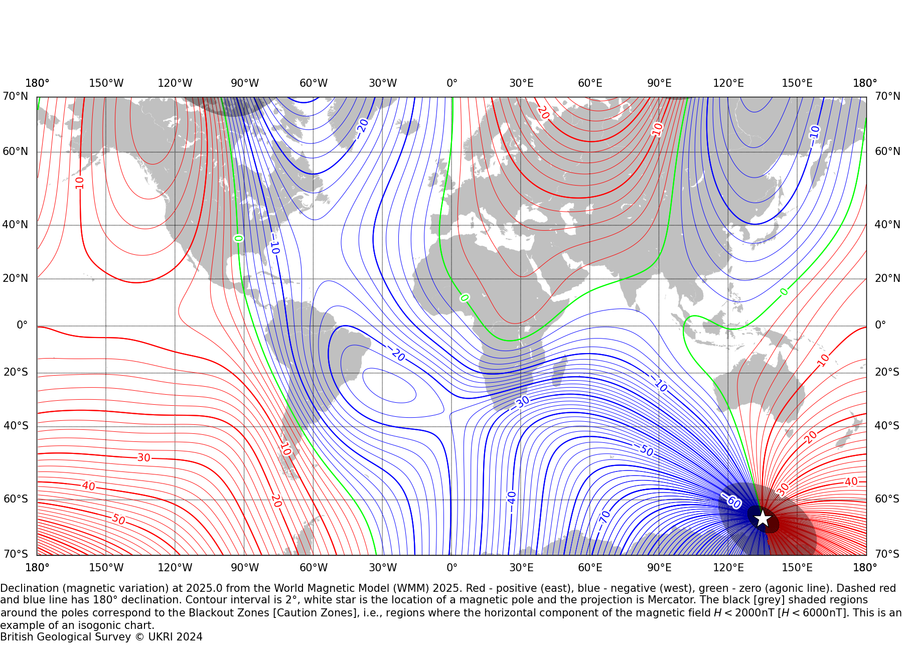 Magnetic chart showing Declination