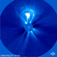 A coronal mass ejection (CME) heading northwards. Courtesty of SOHO (NASA/ESA)